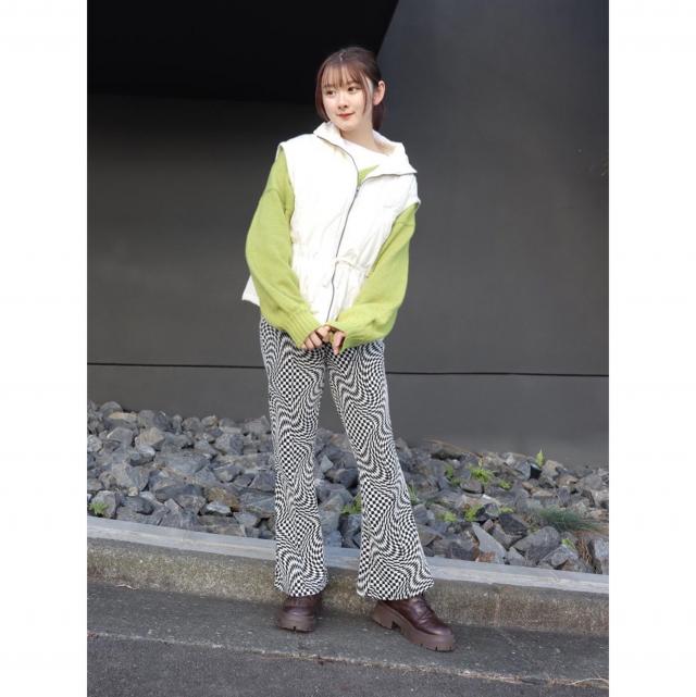 膨れジャガードフレアパンツ