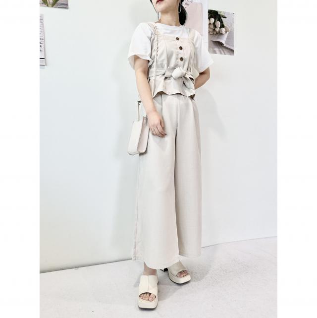 ウエストリボンビスチェ×ワイドパンツ　インナー3点SET