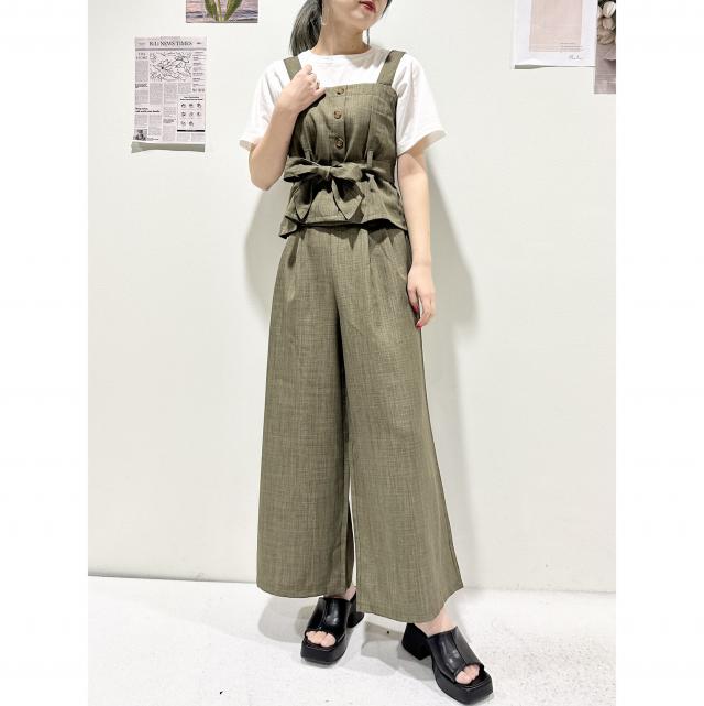 ウエストリボンビスチェ×ワイドパンツ　インナー3点SET