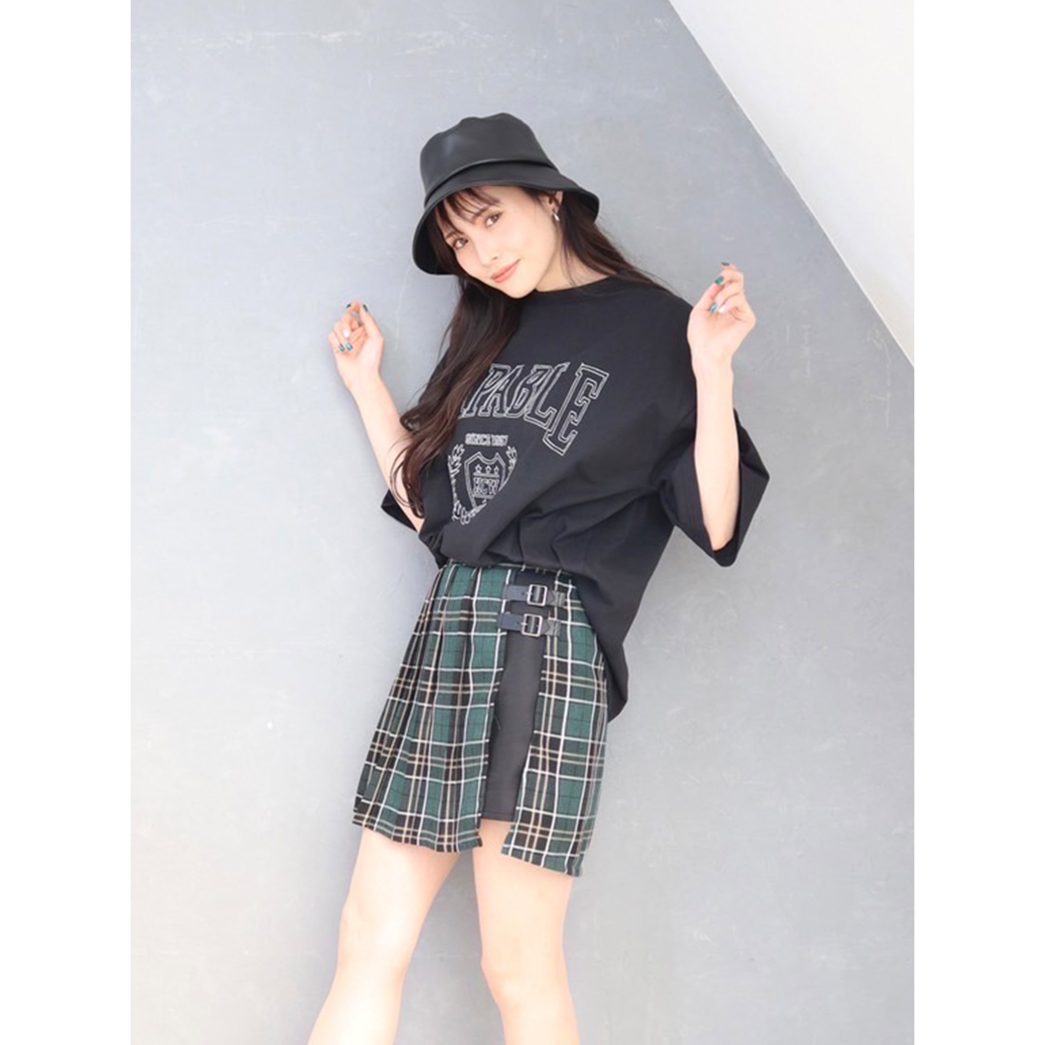 ベルテッドチェックプリーツミニスカート