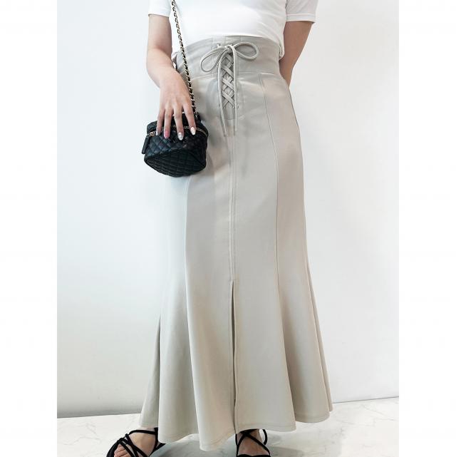 ハイウエストレースアップフレアロングスカート