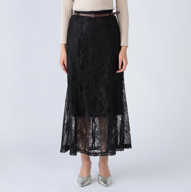 ベルト付きラッセルレースマーメイドスカート