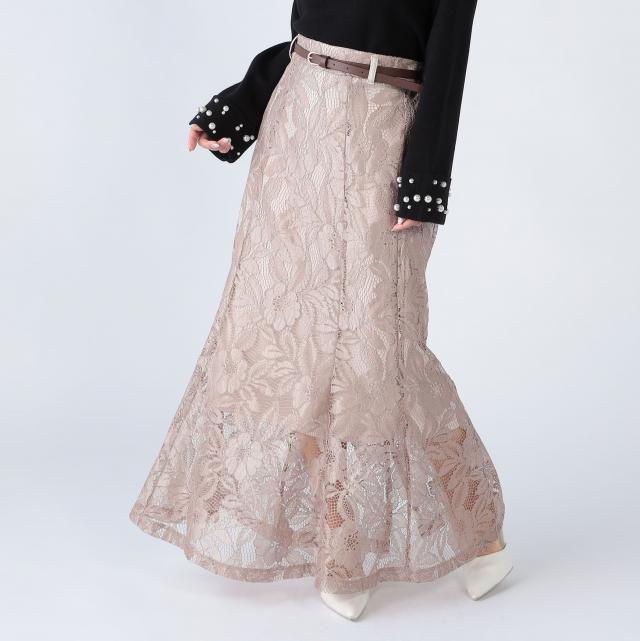 ベルト付きラッセルレースマーメイドスカート