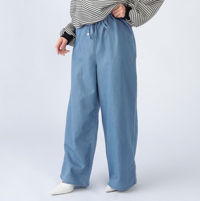 デニム調リラックスワイドパンツ