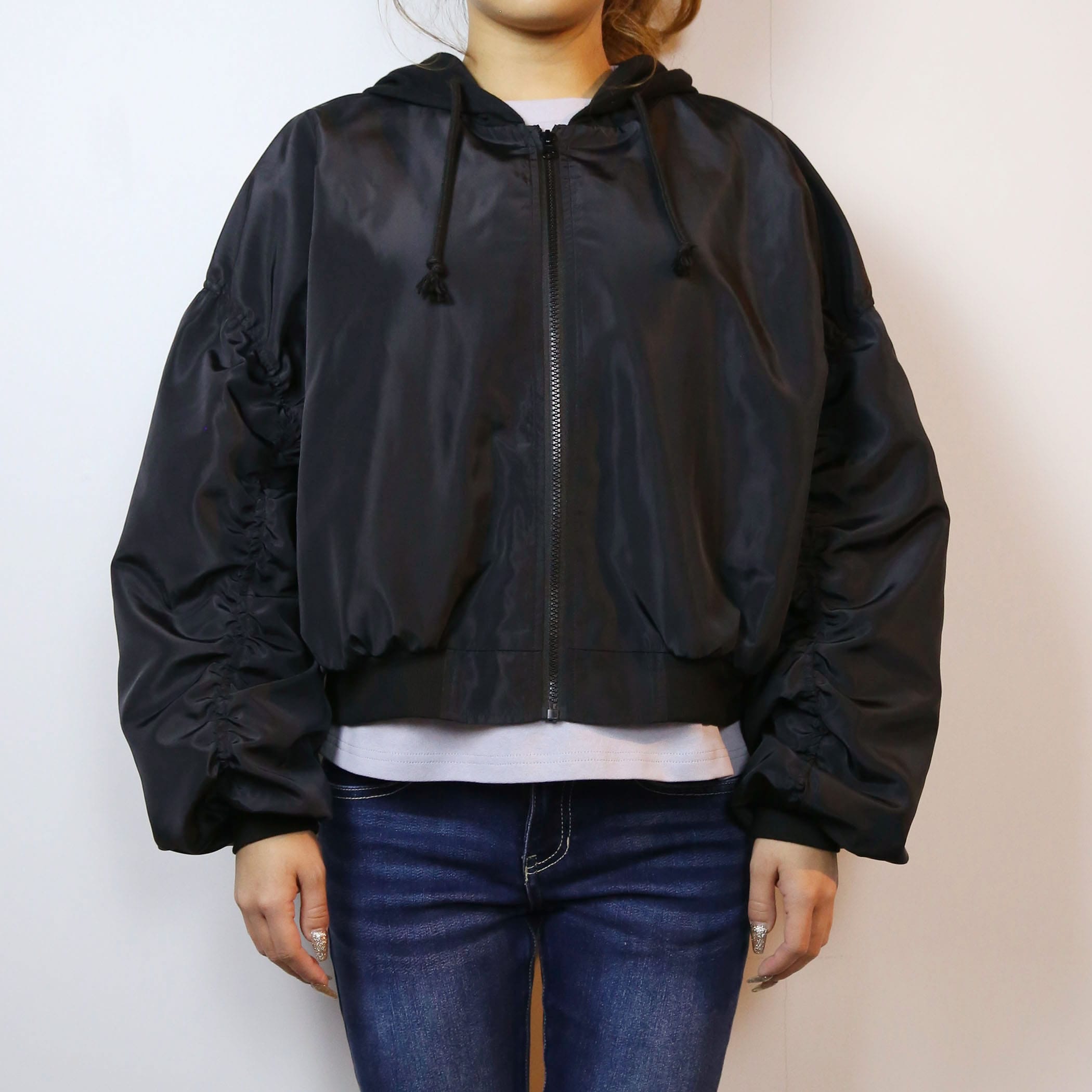 フード付き袖シャーリングma1 ブルゾン Cecil Mcbee セシルマクビー ミーコレクト公式オンラインストア Mecollect Online Store セシルマクビー Cecil Mcbee