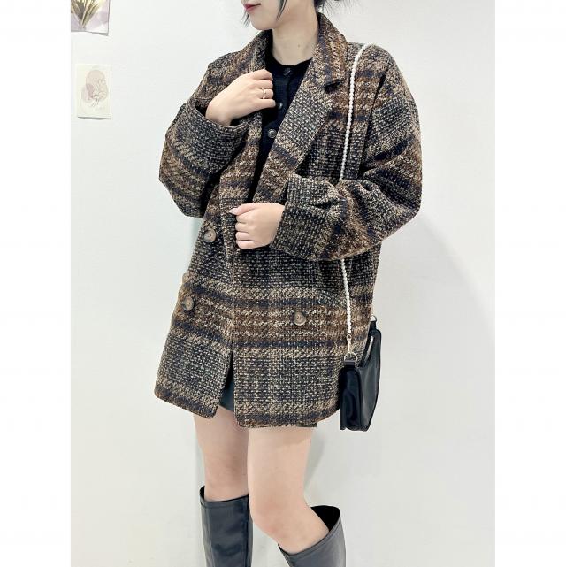 ブークレーチェックダブルジャケット