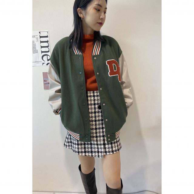 カットFウールｘエコレザー中綿入りスタジャン