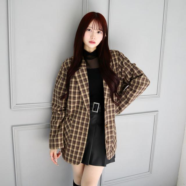 チェック柄シングルジャケット