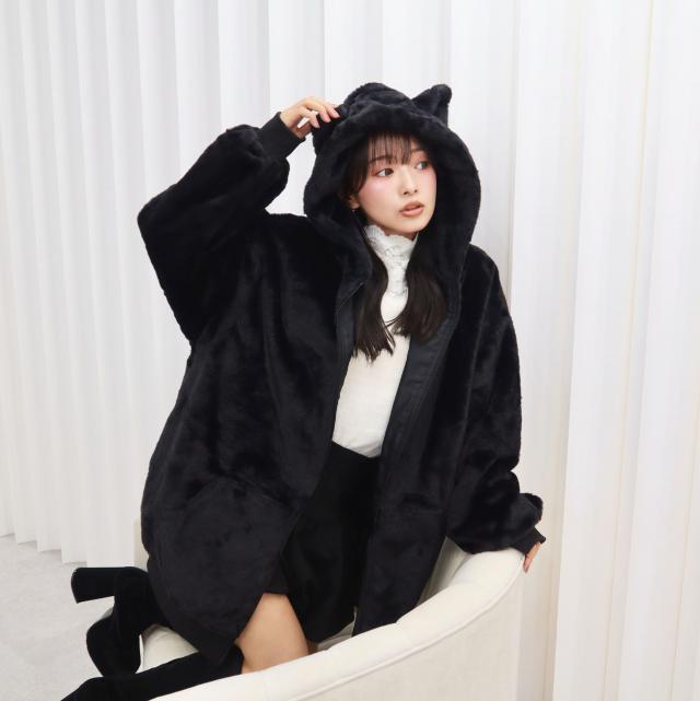 ねこ耳フェイクファーパーカー