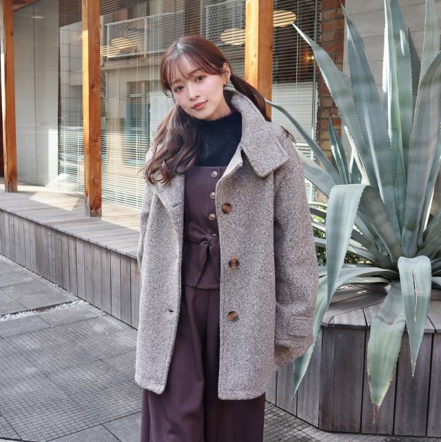 Fウールリングニットスタンドカラー2WAYコート