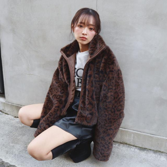 MIXシャギーレオパード柄ジャケット