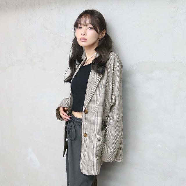 チェック柄シングルジャケット