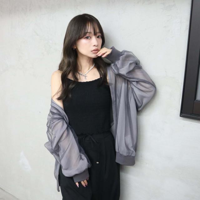 シフォン楊柳ｘチュールブルゾン