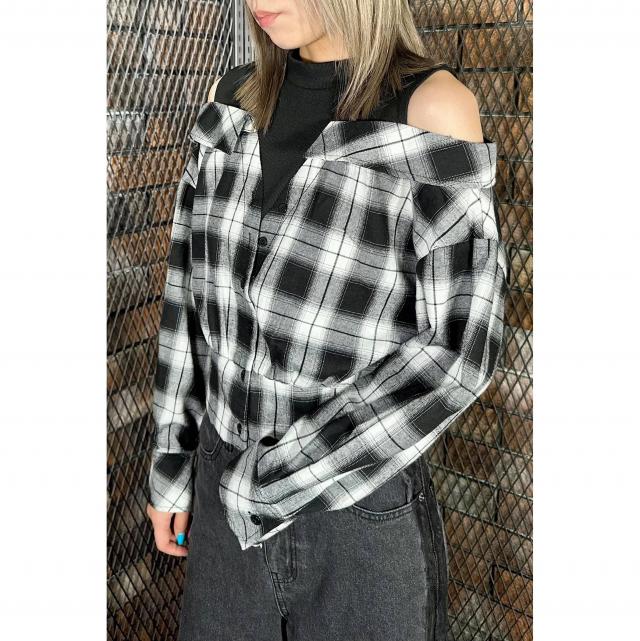 レイヤード風チェックブラウス