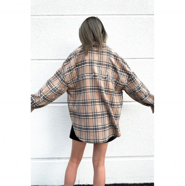 バックロゴ刺繍チェックゆるシャツ