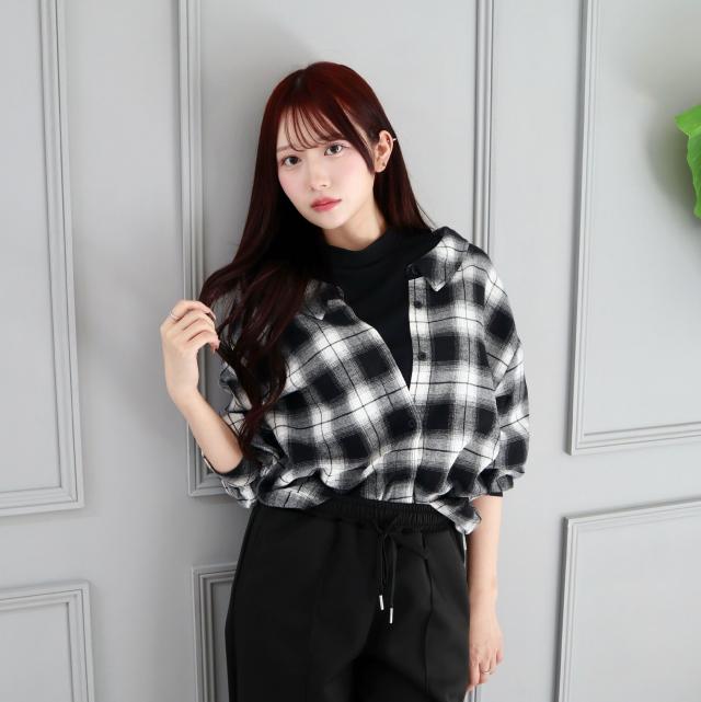 エコチェックレイヤード風シャツ