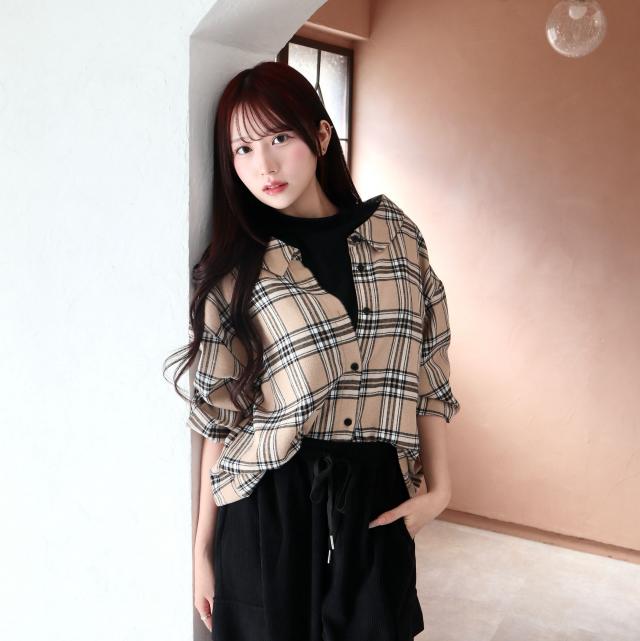 エコチェックレイヤード風シャツ