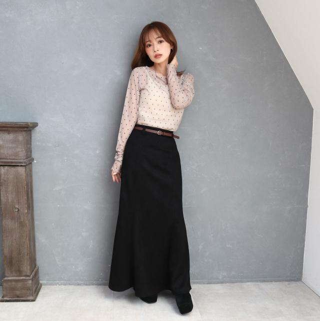 ベルト付きスエードポンチマーメイドスカート