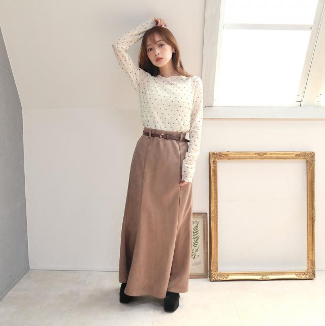 ベルト付きスエードポンチマーメイドスカート