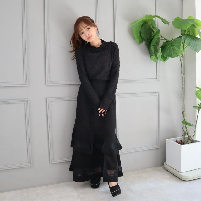 スエードポンチティアードフレアスカート