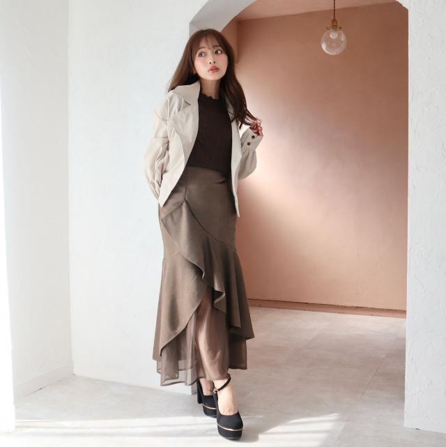 スエードポンチ切替フレアスカート