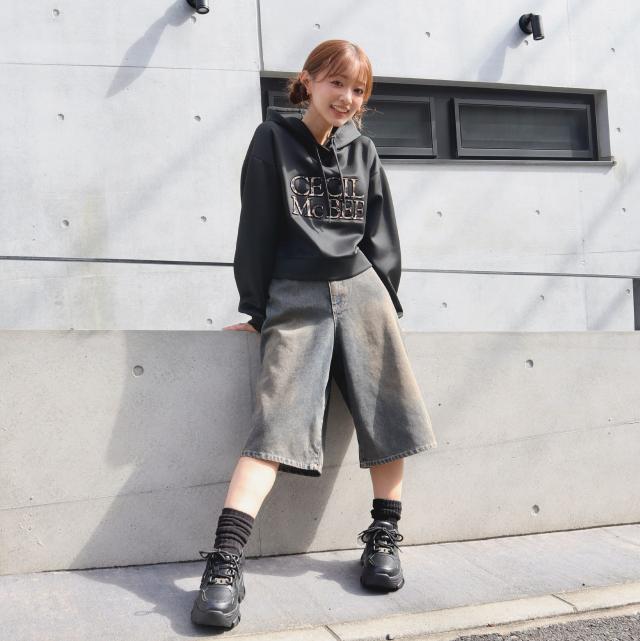 デニムワイドハーフパンツ