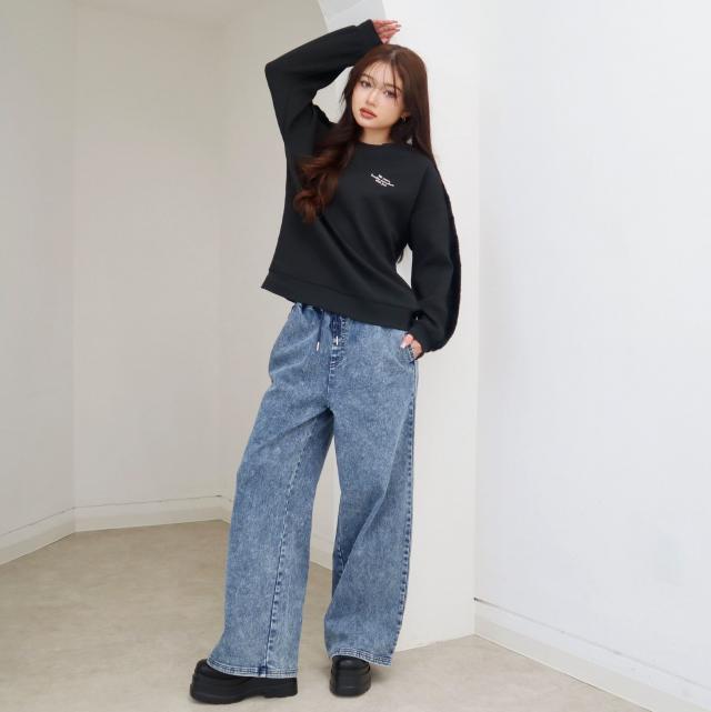 裏起毛デニムワイドイージーパンツ 裏起毛デニムワイドイージーパンツ