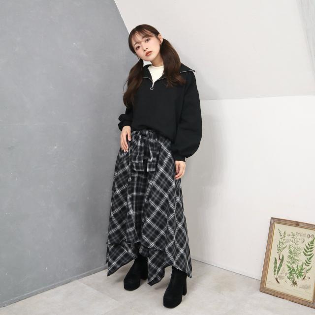 シャツ巻き風チェック柄スカート