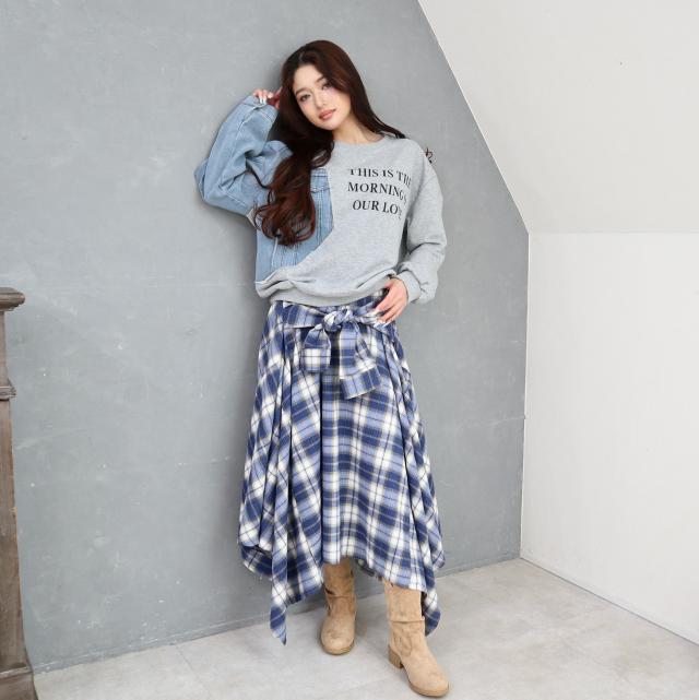 シャツ巻き風チェック柄スカート シャツ巻き風チェック柄スカート