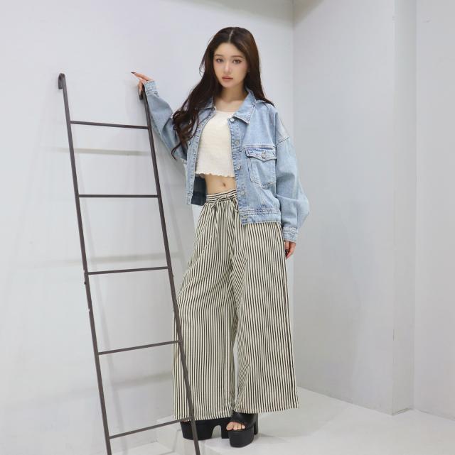 サッカーストライプワイドイージーパンツ