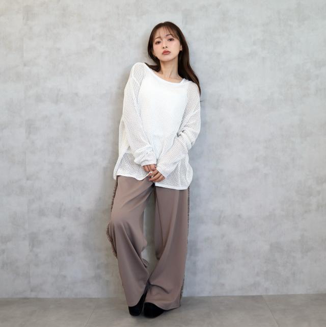 カットツイルサイドフリルワイドパンツ カットツイルサイドフリルワイドパンツ