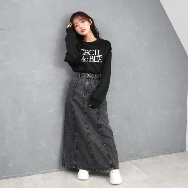 9.5ozデニムフロントフリンジロングスカート 9.5ozデニムフロントフリンジロングスカート