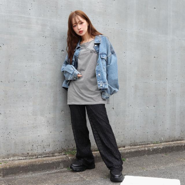 カットレースストレートパンツ