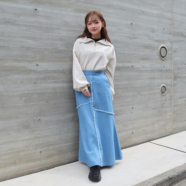 6.5ozデニムフリンジ切替スカート