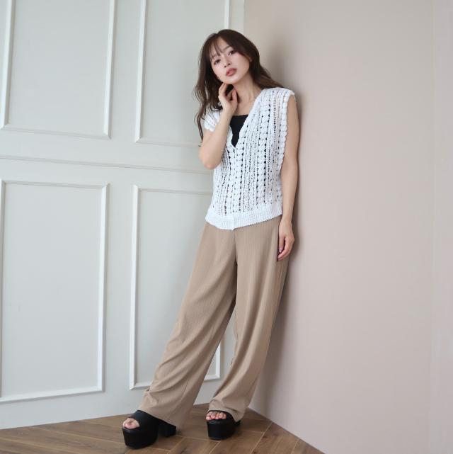 綿タッチリブストレートパンツ