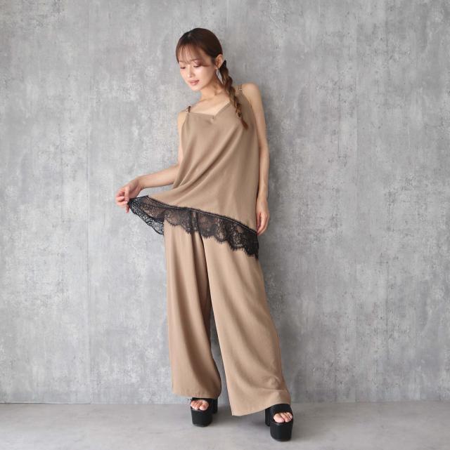 裾レース使いキャミセットアップ