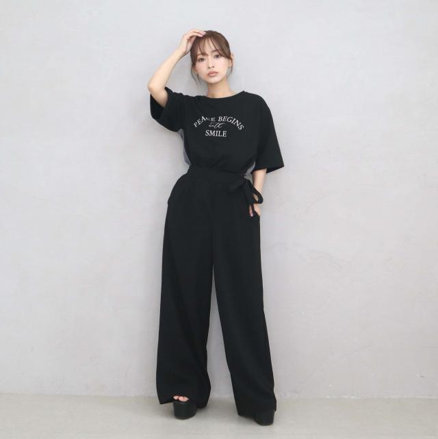 ウエストリボンタックパンツ