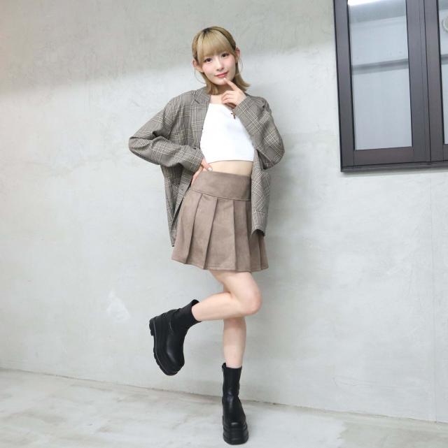 インパンツ付きスエードポンチプリーツミニスカート