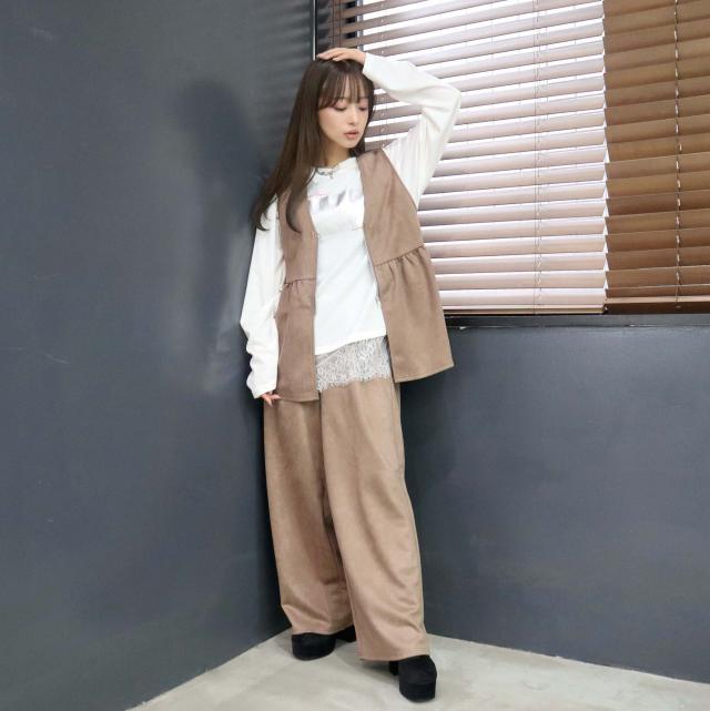 スエードポンチフロントZIPベストセットアップ