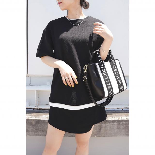 英字ジャカードレイヤード風Tシャツ