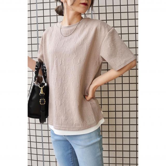 英字ジャカードレイヤード風Tシャツ