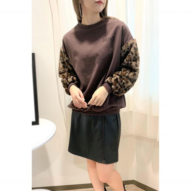 袖レオパードファートレーナー