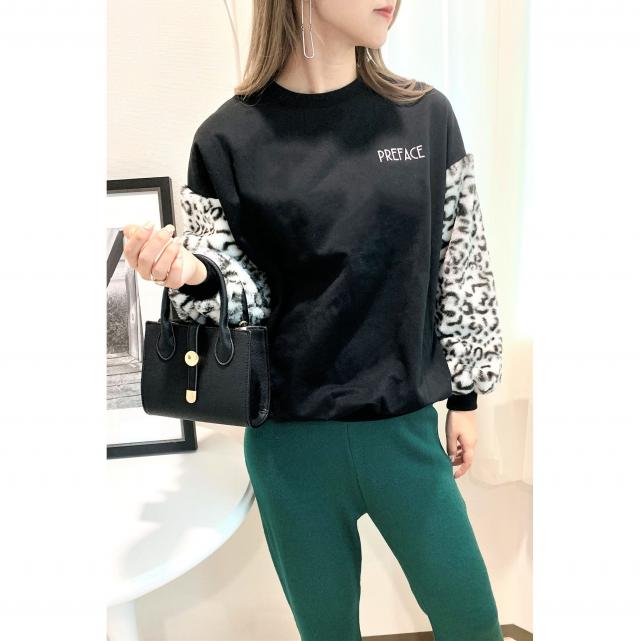 袖レオパードファートレーナー