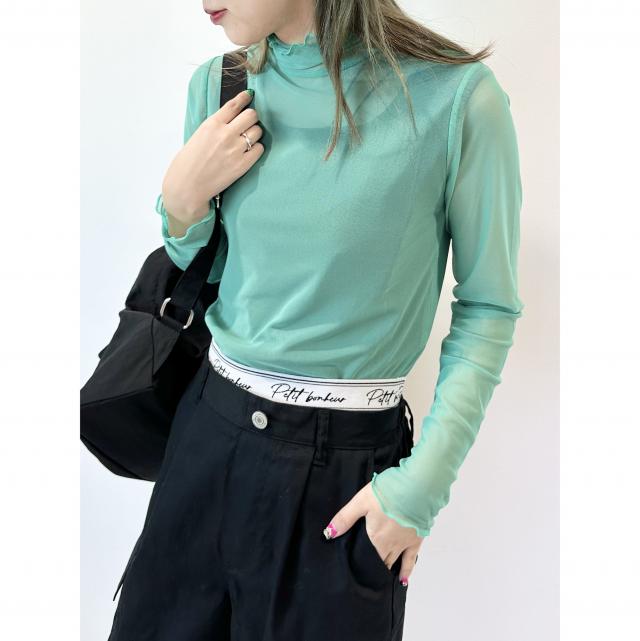 シアーハイネックトップス