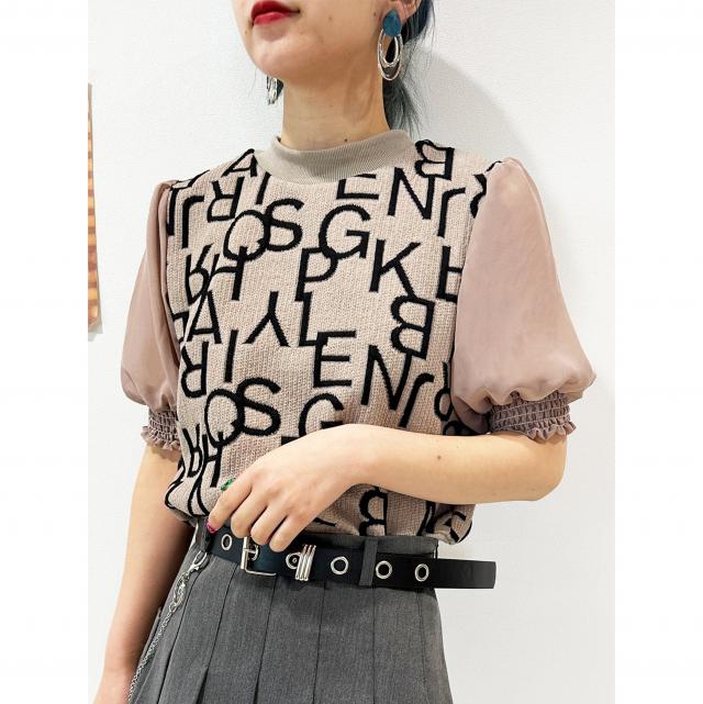 ふくれジャガード袖シアートップス