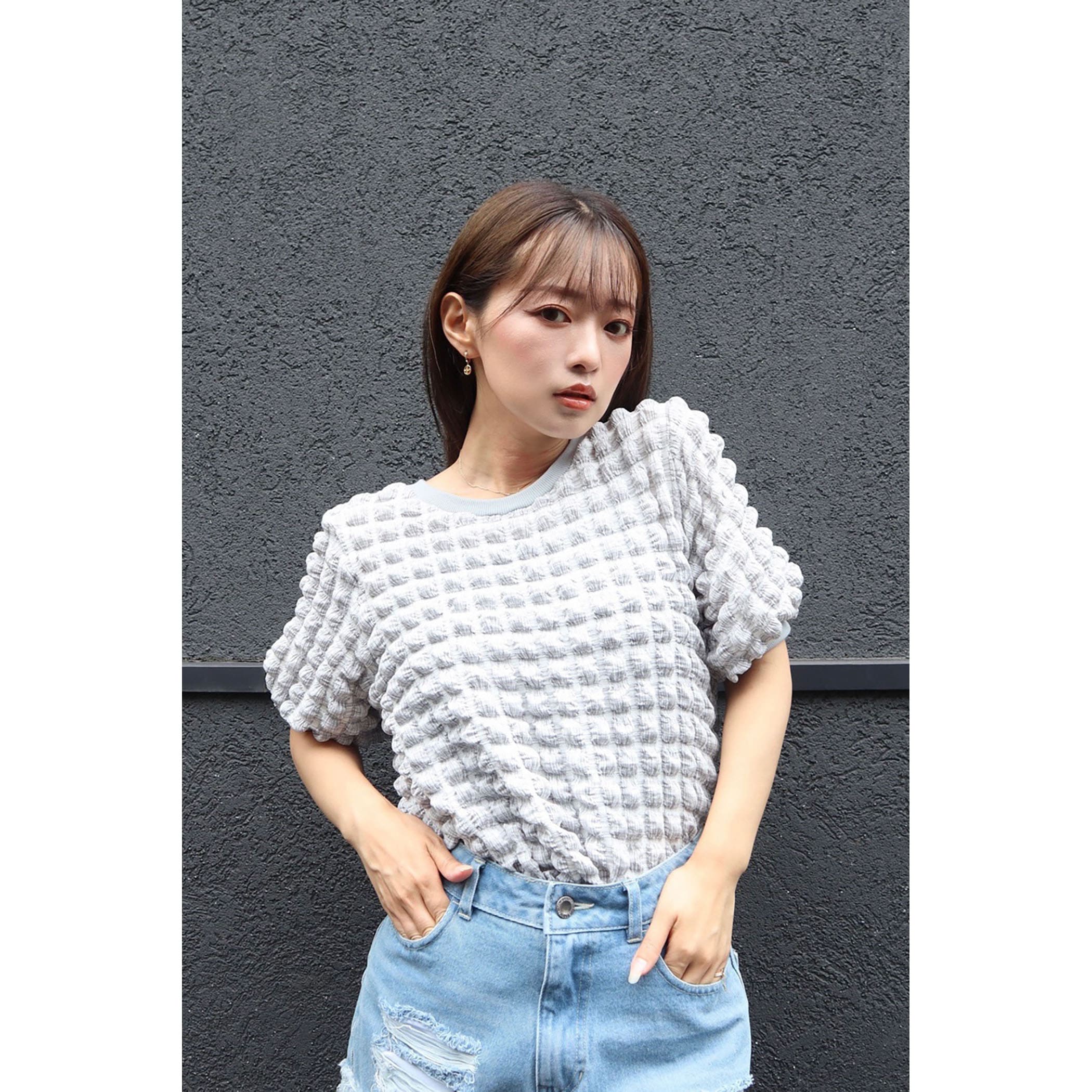 ぽこぽこシャーリング半袖TOPS