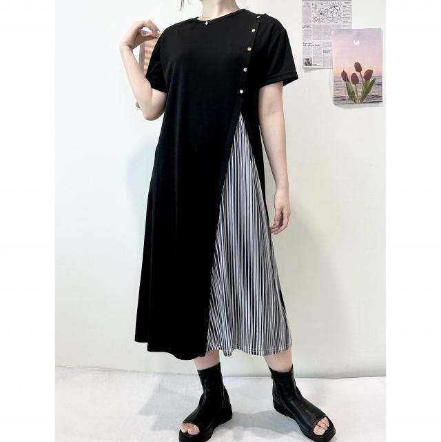 プリーツ切替Tワンピ