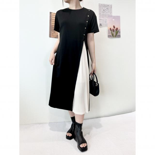 プリーツ切替Tワンピ