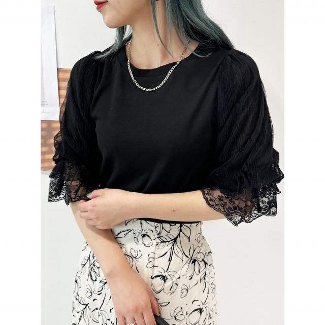 バックリボン袖シアートップス