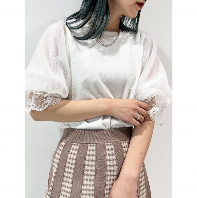 バックリボン袖シアートップス